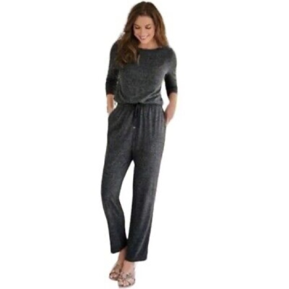 Soft Surroundings Charcoal Gray Knit Jumpsuit